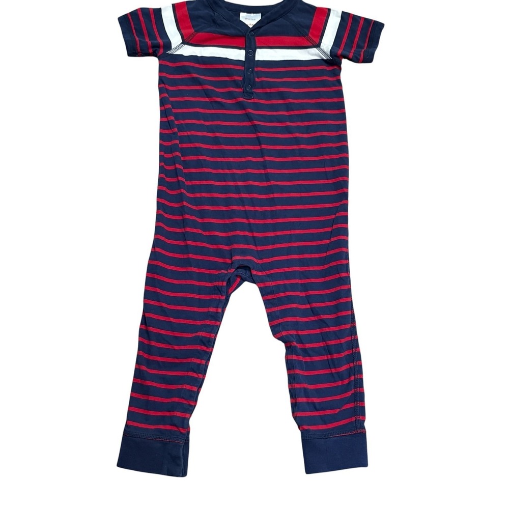 Hanna Andersson Romper Kids 3T Blue Red Striped Short Sleeve Cotton One Piece